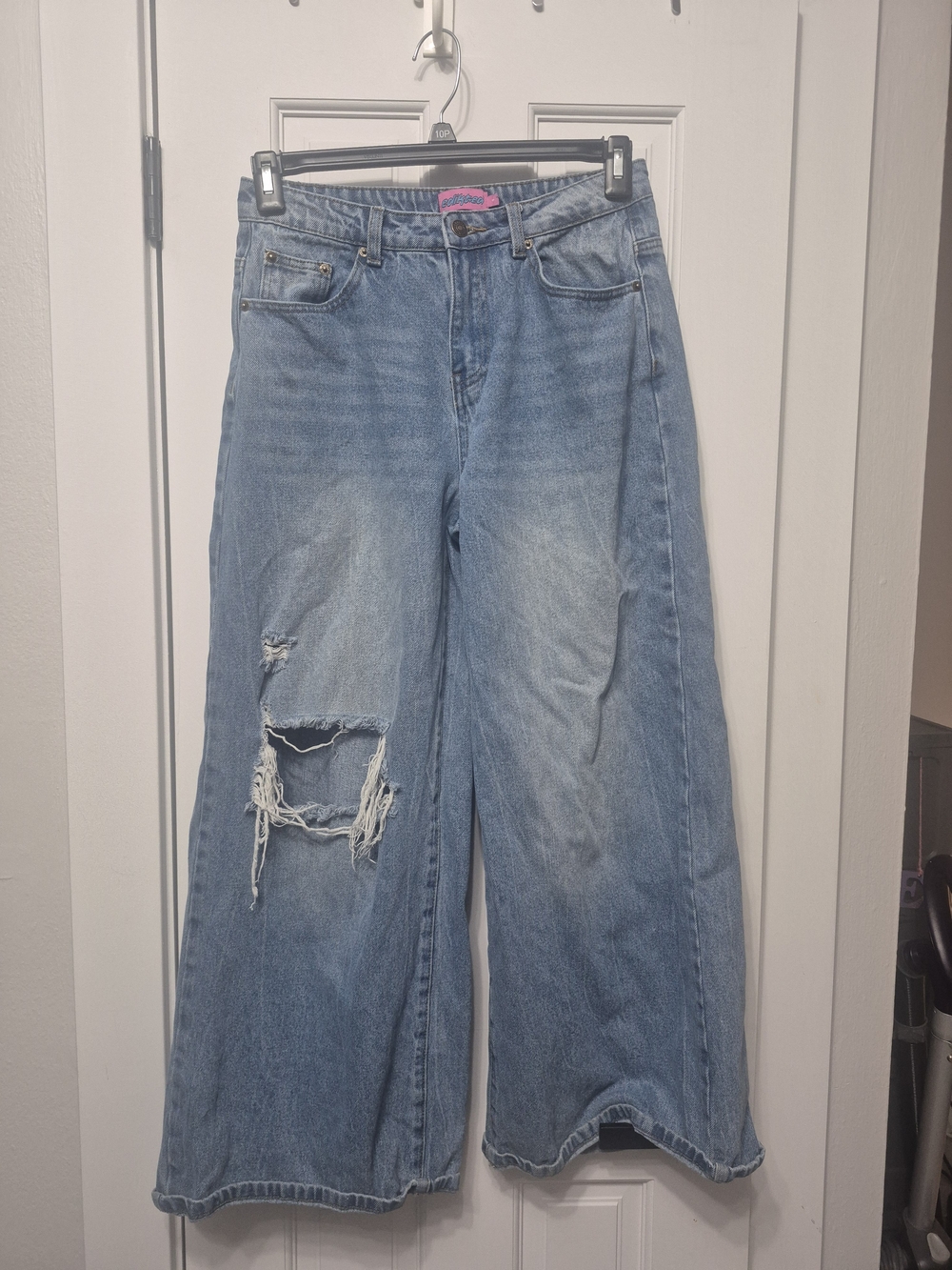 Edikted Light Blue Wide Leg Distressed Jeans